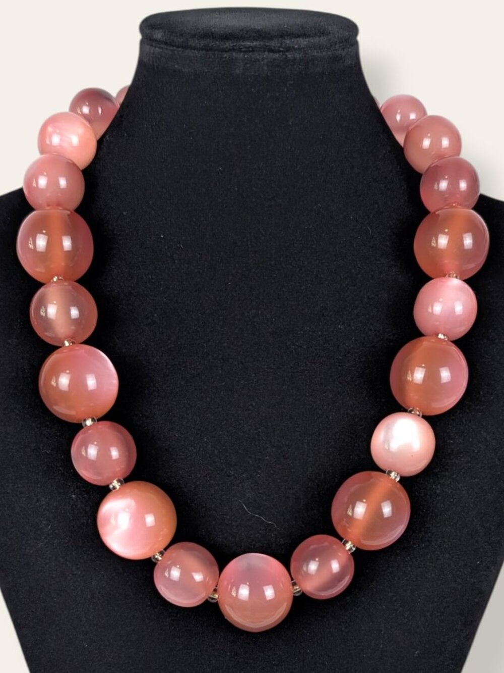 Vintage Joan Rivers Pink Moonglow Lucite Beaded Necklace